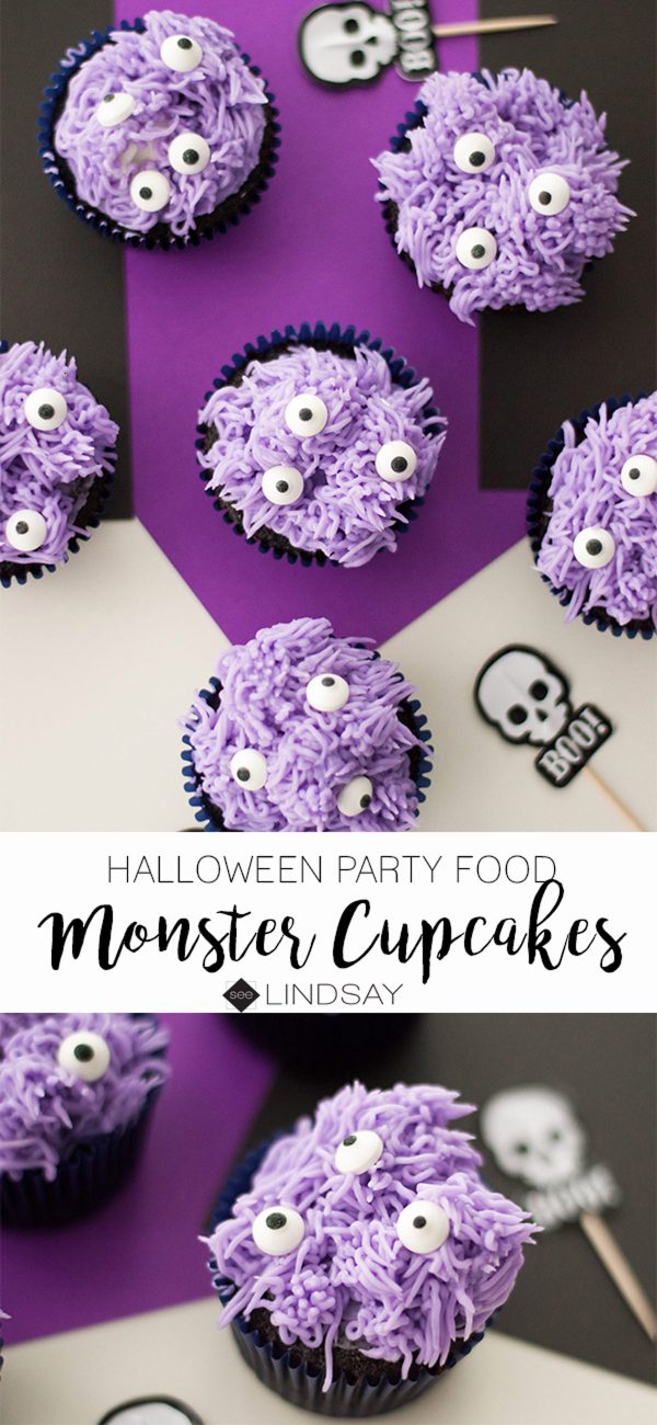 Make these kid-friendly Halloween cupcakes and please any Halloween appetite. These Halloween Monster Cupcakes are a perfect Halloween Party Food! #halloween #halloweenfood #halloweencupcakes