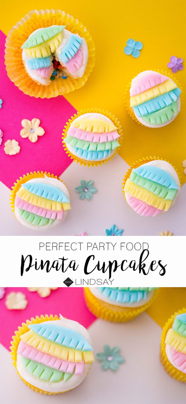 Create the perfect piñata cupcakes for your next southwestern party or Cinco De Mayo. #pinatafood #mexicanparty #cincodemayo