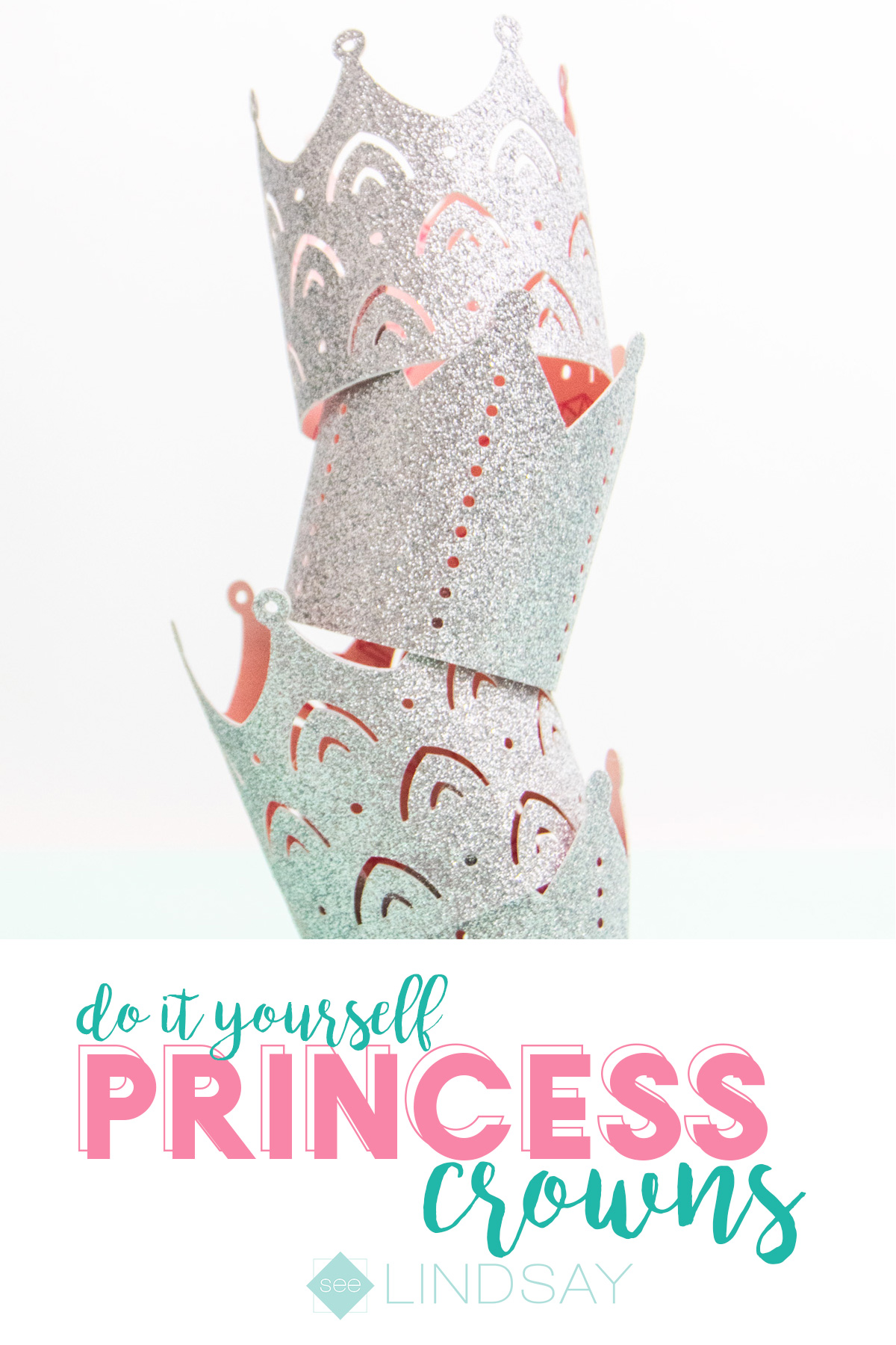 Create the perfect princess party crowns by using glitter cardstock and coordinating patterned paper. Get all the details on the blog. #princessparty #princesspartyideas #diypapercrown #cricut #cricutmade