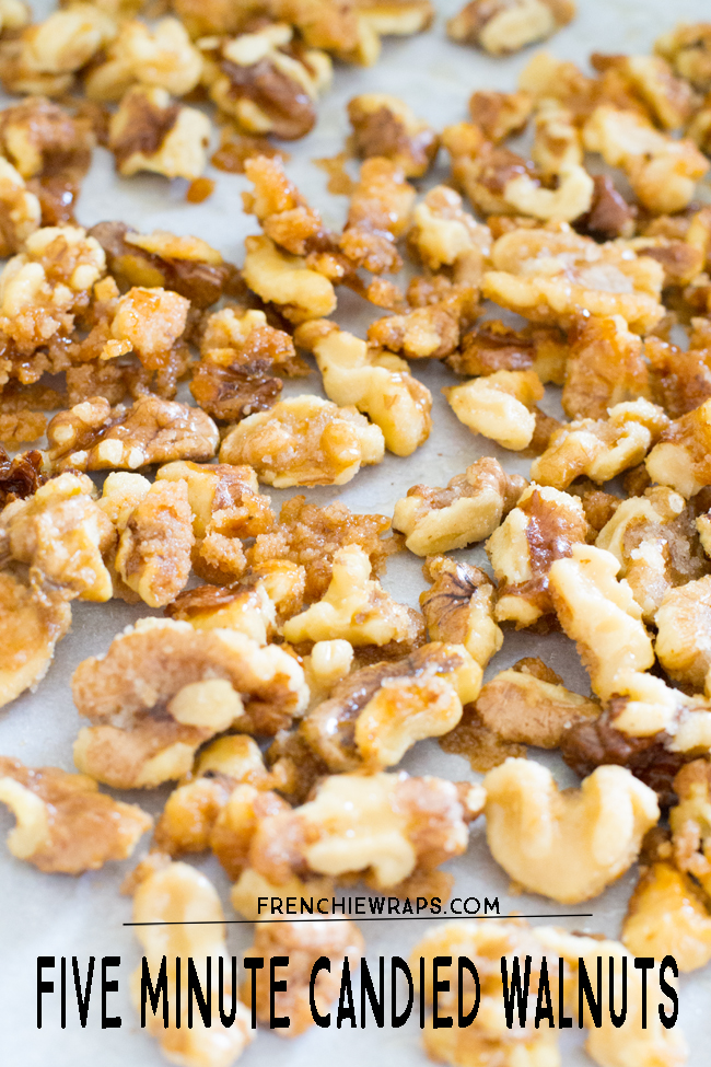 Five minutes to a delicious and easy recipe for candied walnuts.