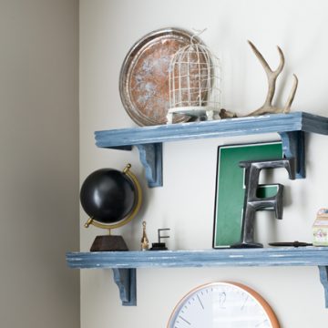 Ever wanted to diy farmhouse shelves? Use this milk paint trick to learn how to get the look.