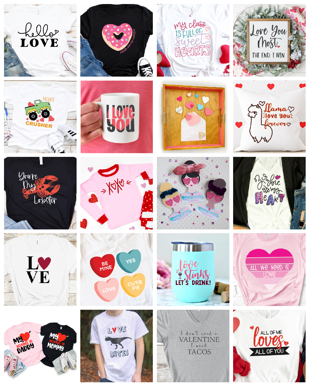 collage of valentine projects with free valentine svg files